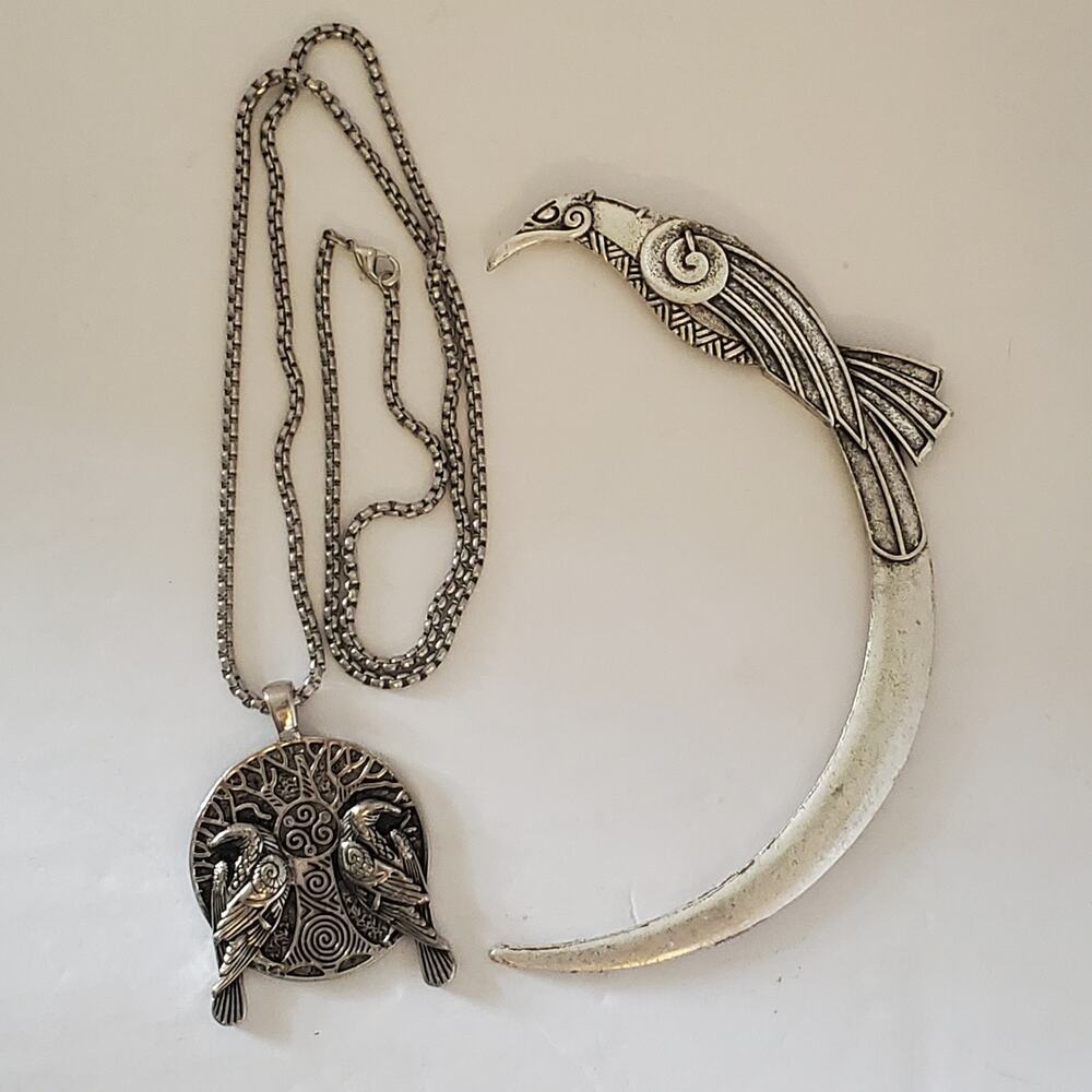 Raven Hair Blade Stick Viking Necklace Unisex Huginn Muninn Odin Valkyrie Runes